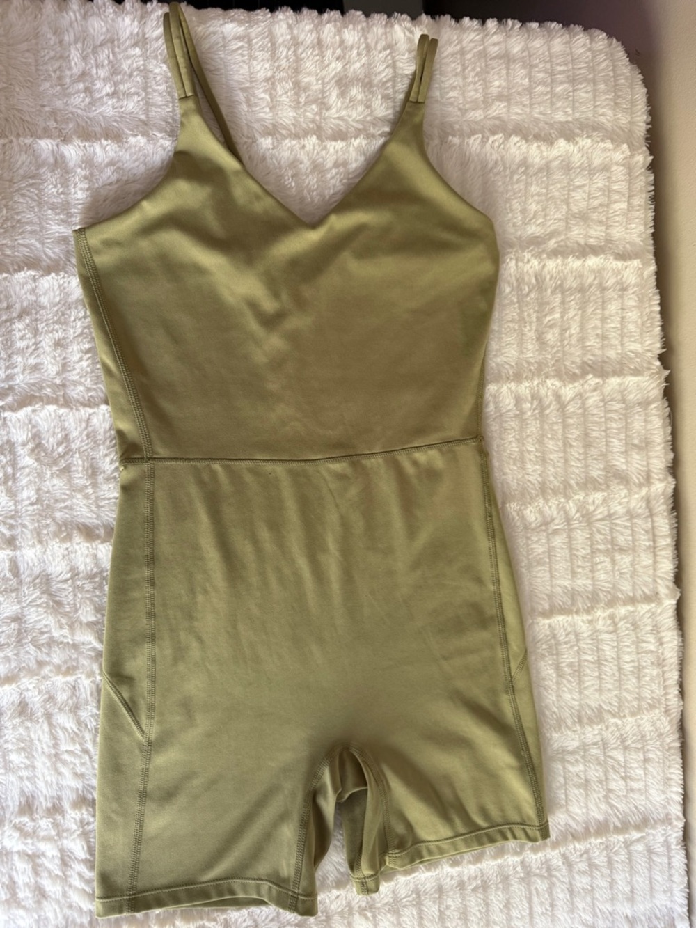 Olive Green Stretch  V-Neck Athletic Romper